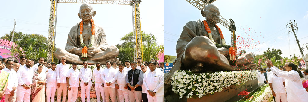 CM KCR unveiled the statue of Dhyanamurthy